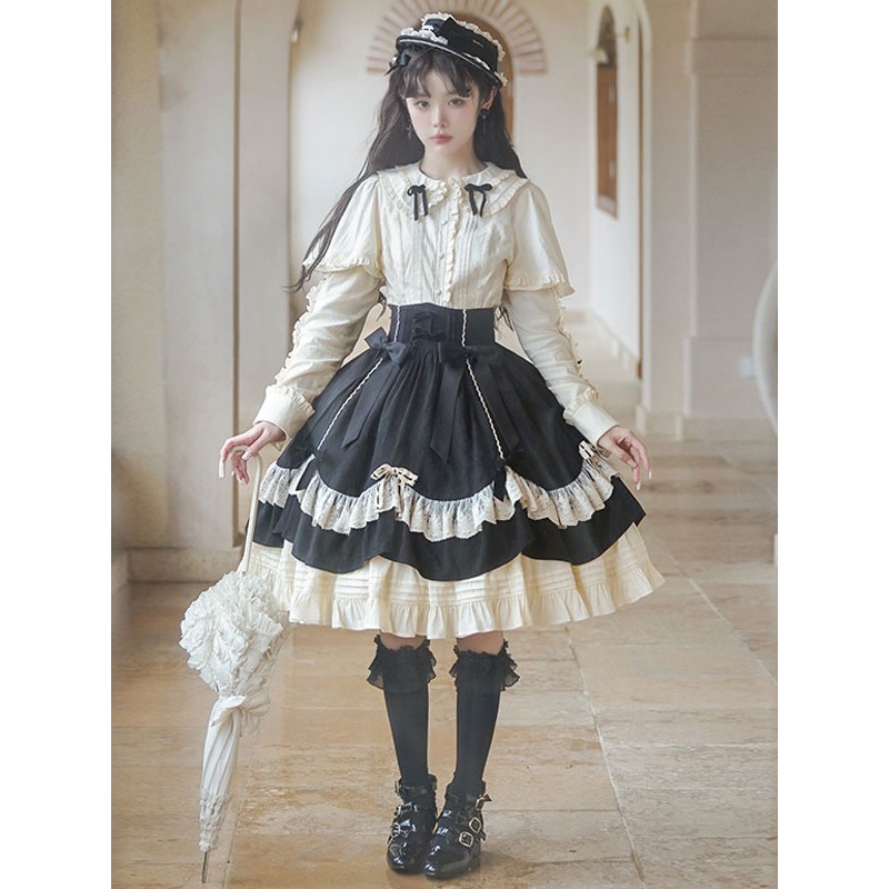 Lolita SK Black Bows Lace Lolita Skirts Steampunk Gothic Spring Summer Fall Winter