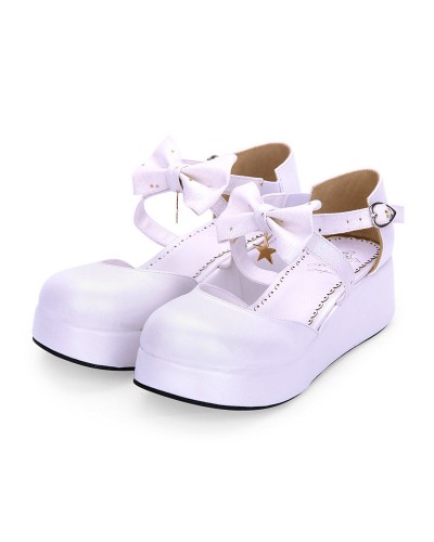 Sweet Lolita Shoes Bow Starlet Strappy Lolita Flatform Shoes Daily Casual Tea Party