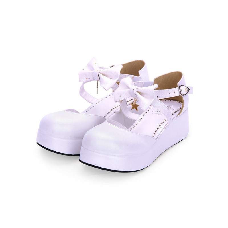 Sweet Lolita Shoes Bow Starlet Strappy Lolita Flatform Shoes Daily Casual Tea Party