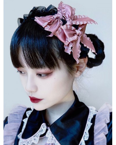 Lolita Accessories Black Ruffles Bows Headwear Polyester Miscellaneous Gothic