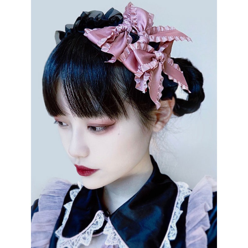 Lolita Accessories Black Ruffles Bows Headwear Polyester Miscellaneous Gothic