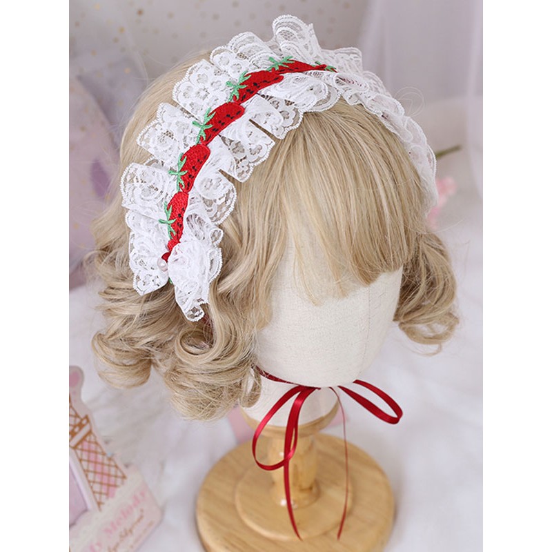 Sweet Lolita Headdress Lace Strawberry Headband Daily Casual