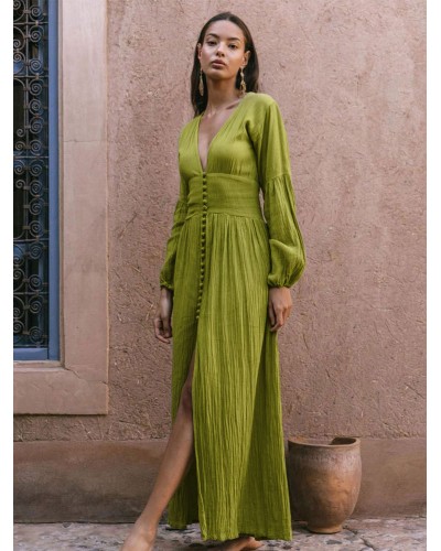 Maxi Dress V-Neck Long Sleeves Floor Length Dress Sexy Casual Spring Summer Fall