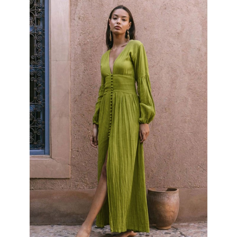 Maxi Dress V-Neck Long Sleeves Floor Length Dress Sexy Casual Spring Summer Fall