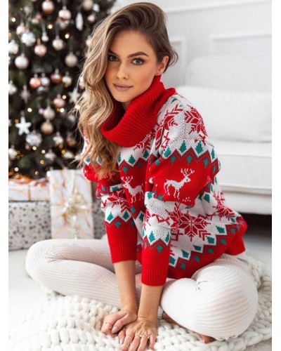 Women Pullovers 2023 Christmas High Collar Knit Sweaters Classic  Traditional Casual Fall Winter