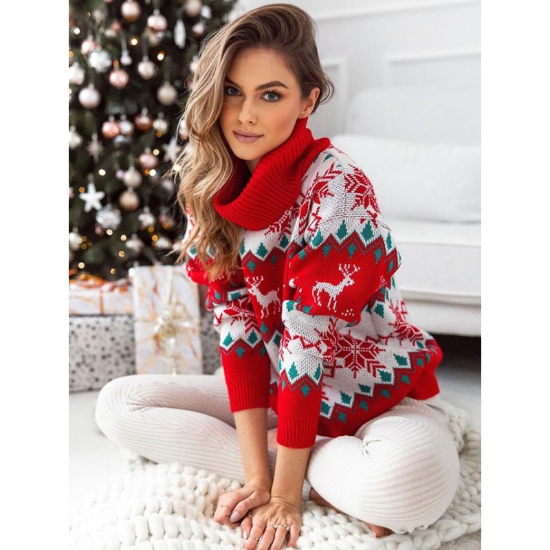 Women Pullovers 2023 Christmas High Collar Knit Sweaters Classic  Traditional Casual Fall Winter