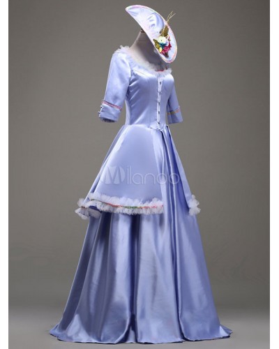 Rococo Light Sky Blue Court Tiered Dress Synthetic Costume ROCOCO Halloween Holiday Pageant