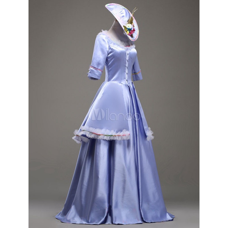 Rococo Light Sky Blue Court Tiered Dress Synthetic Costume ROCOCO Halloween Holiday Pageant