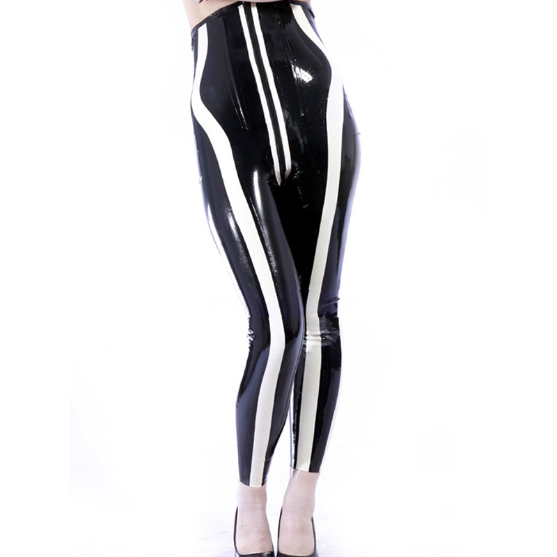 Unisex Black White Stripe Pattern Latex Pants