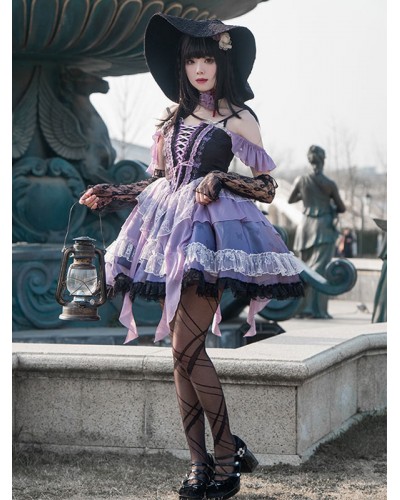 Gothic Lolita Dresses Lace Up Ruffles Purple Purple