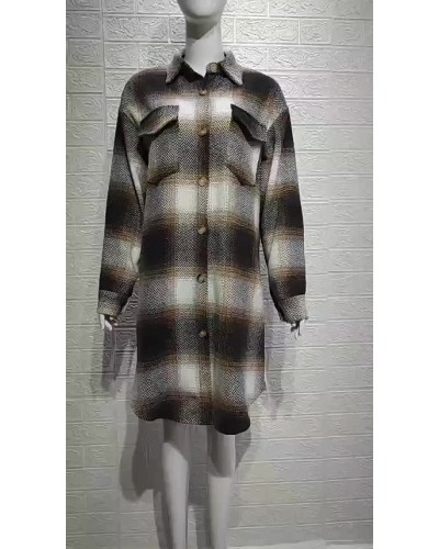 Long Shacket Jackets Plaid Spring Shirt Outerwear For Women Casual