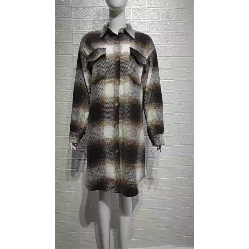 Long Shacket Jackets Plaid Spring Shirt Outerwear For Women Casual