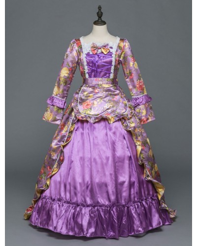 Women Vintage Costume Halloween Rococo Purple Victorian Masquerade Ball Gowns Royal Long Sleeve Retro Costume Sets ROCOCO