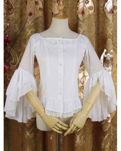 Classic Lolita Shirt Lace Ruffle Semi Sheer Chiffon Lolita Blouse Spring Fall