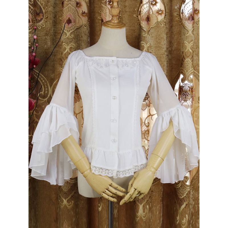 Classic Lolita Shirt Lace Ruffle Semi Sheer Chiffon Lolita Blouse Spring Fall