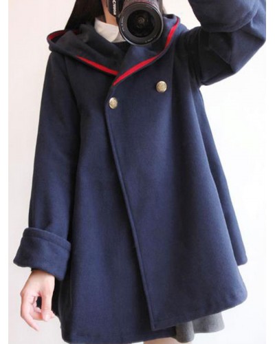 Classic Lolita Coats Dark Navy Grommets Synthetic Overcoat Lolita Outwears Winter