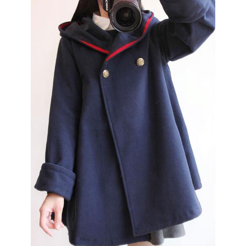 Classic Lolita Coats Dark Navy Grommets Synthetic Overcoat Lolita Outwears Winter