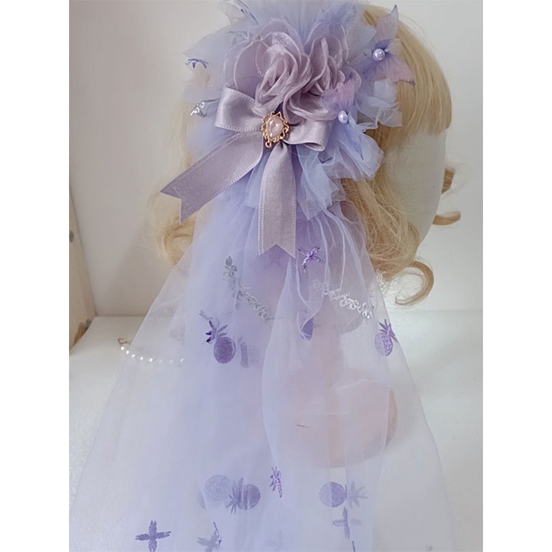 Lolita Purple Bows Ruffles Flowers Polyester Headwear Miscellaneous Accessories Sweet ROCOCO Daily Casual Tea Party