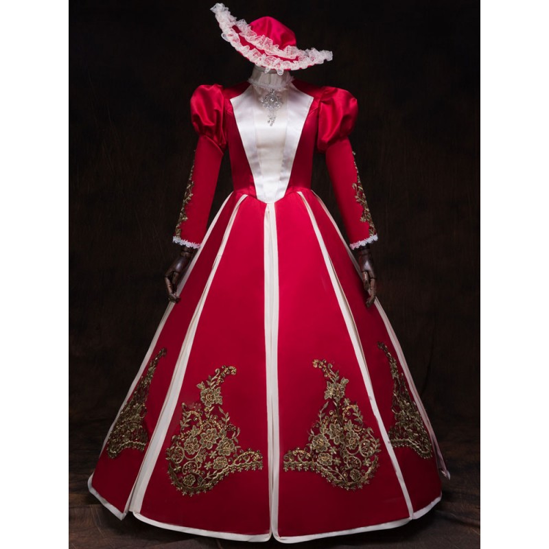 Victorian Dress Costume Women's Red Stand Collar Bubble Long Sleeves Baroque Masquerade Ball Gowns Victorian Era Clothing Retro Costumes Royal Mardi Gras Halloween