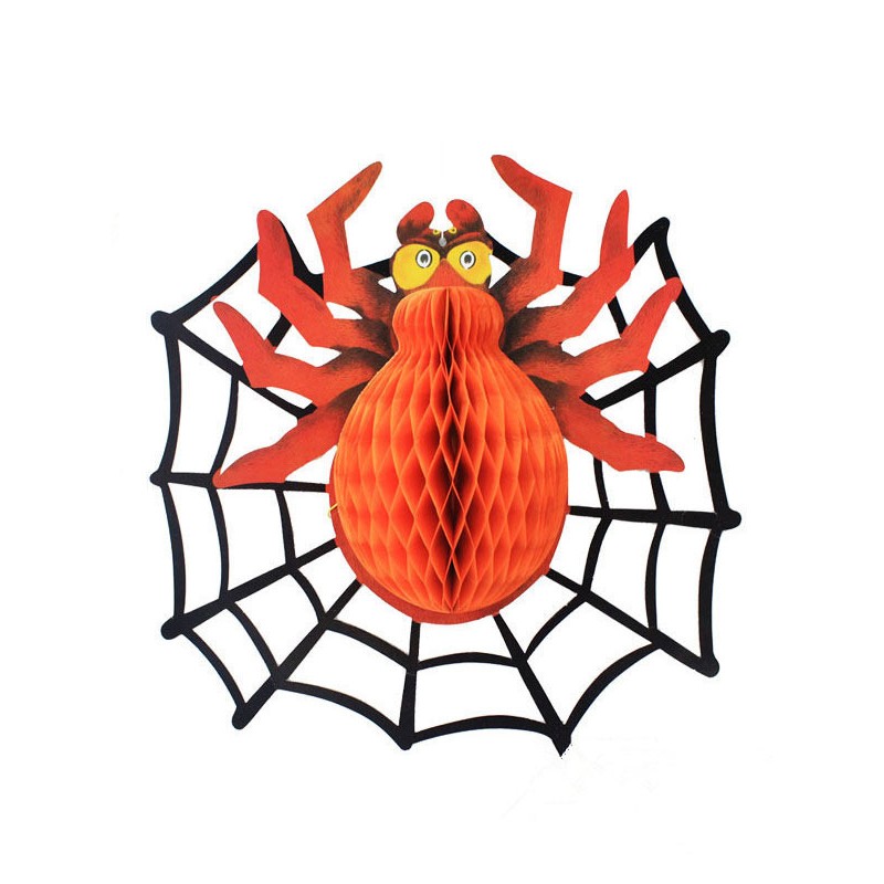 Unisex Halloween Wall Decorations Orange Paper Spider Holiday Props