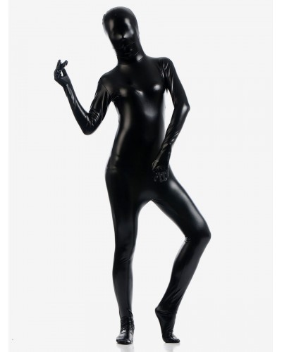 Unisex Black Zentai Suit Adults Full Body Shiny Metallic Bodysuit Solid