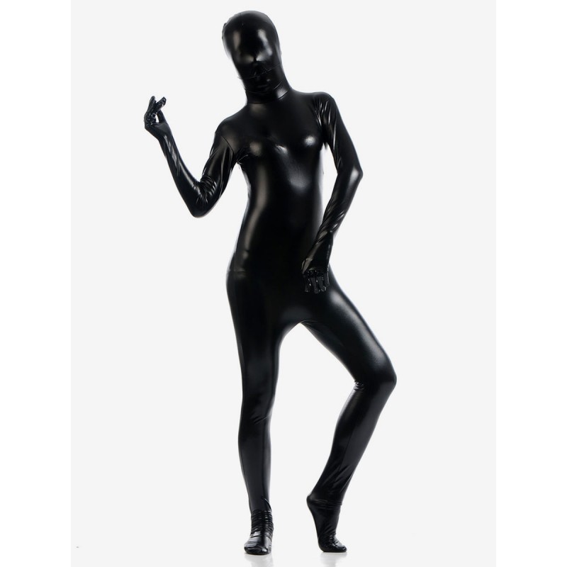 Unisex Black Zentai Suit Adults Full Body Shiny Metallic Bodysuit Solid