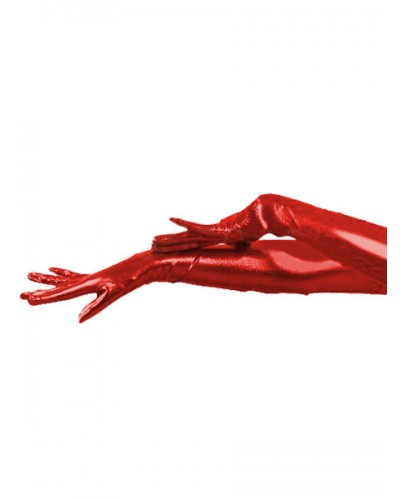 Unisex Halloween Shiny Metallic Red Long Shoulder Length Gloves Halloween