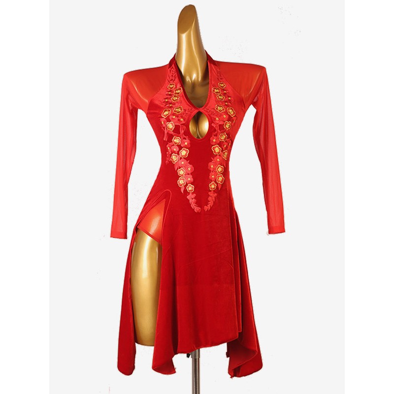 Women Latin Dance Dresses Red 's Lycra Spandex Dress Dancing Costume