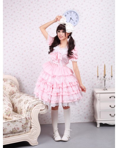 Cotton Pink Lace Lolita Dress Sweet Summer Tea Party