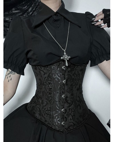 Black Punk Shirt Short Sleeves Lolita Shirt Blouses Steampunk Gothic Daily Casual