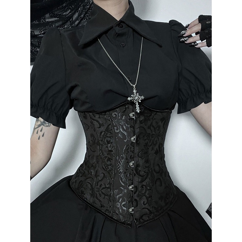 Black Punk Shirt Short Sleeves Lolita Shirt Blouses Steampunk Gothic Daily Casual