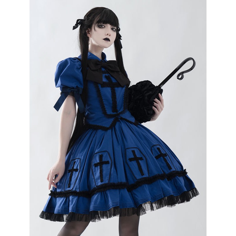 Lolita Outfits Gray Ruffles Bow Short Sleeves Skirt Top Sets Gothic Daily Casual Tea Party