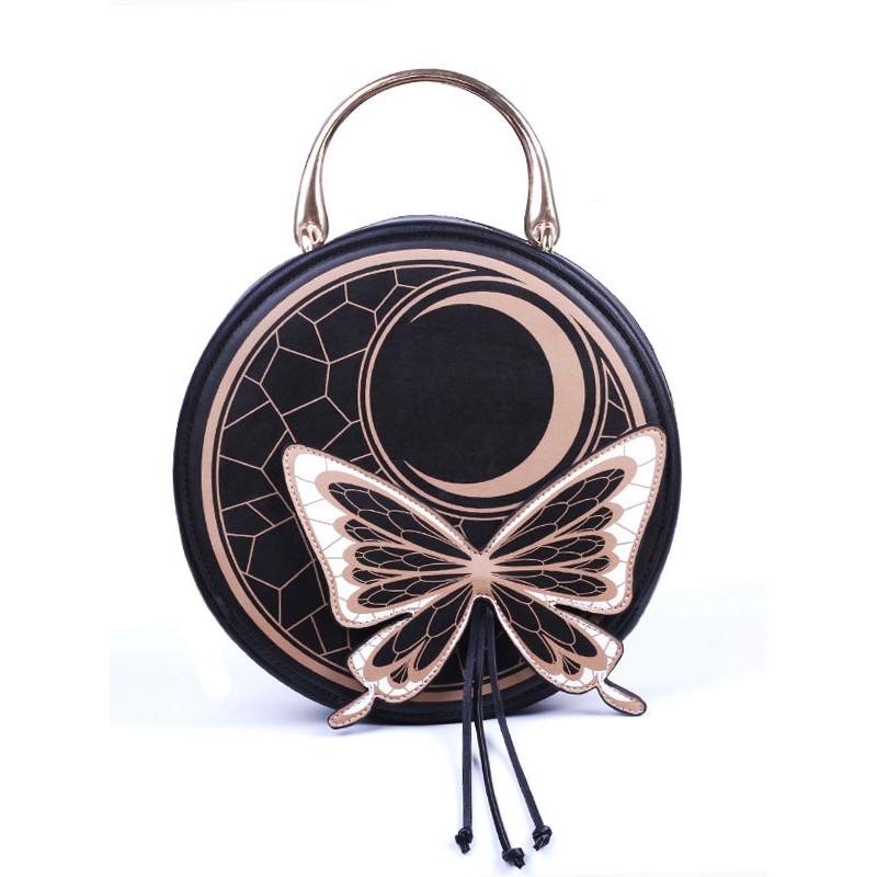 Navy Lolita PU Leather Butterfly Pattern Lolita Accessories Handbag Daily Casual Tea Party