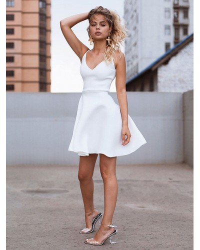 Mini Dresses White V-Neck Beach Dress Summer Street Wear Daily Casual