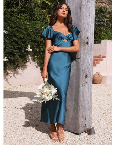 Women Dress Sweetheart Neck Cut Out Teal Long Beach Dress Maxi Summer