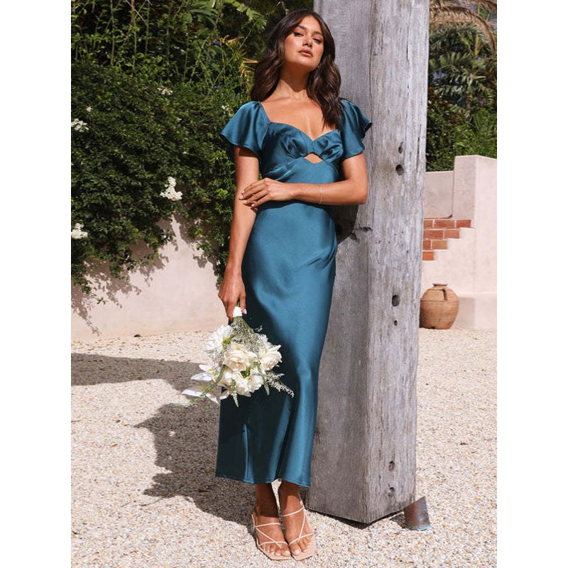 Women Dress Sweetheart Neck Cut Out Teal Long Beach Dress Maxi Summer