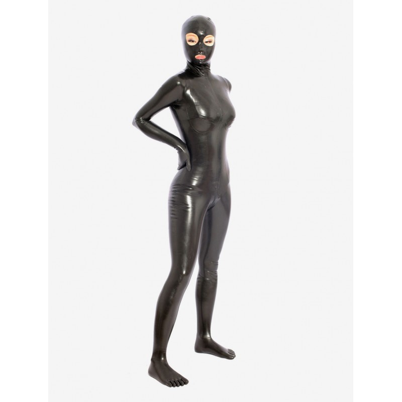 Unisex Black Latex Catsuit For Halloween Gimp Suit