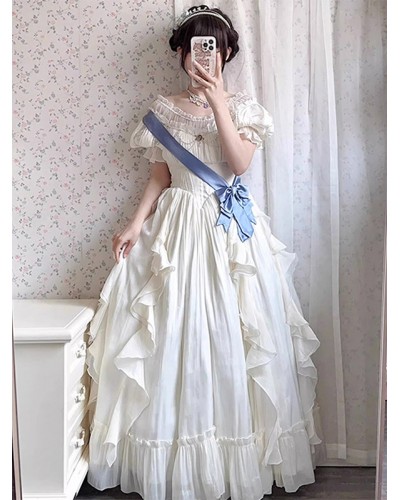 Sweet Lolita Dress Polyester Short Sleeves Ruffles Dress Sweet Lolita Dress