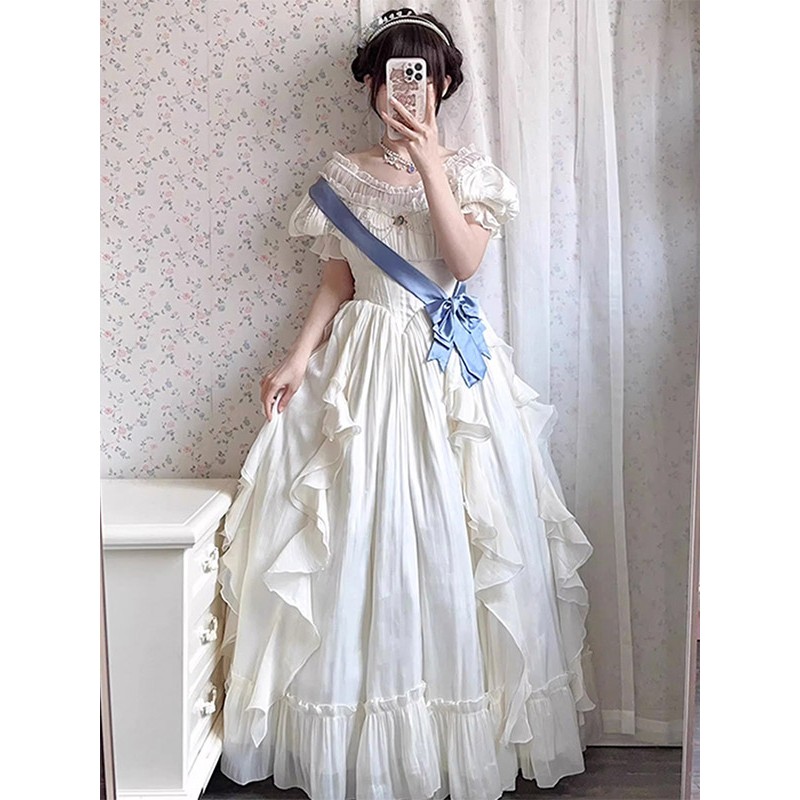 Sweet Lolita Dress Polyester Short Sleeves Ruffles Dress Sweet Lolita Dress