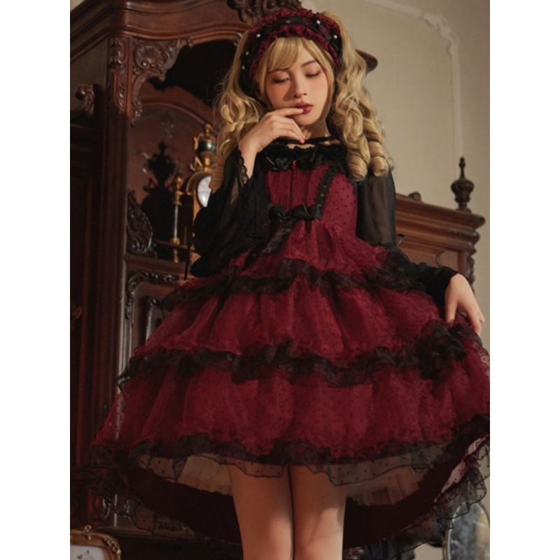 Gothic Lolita Dresses Ruffles Bows Burgundy Burgundy