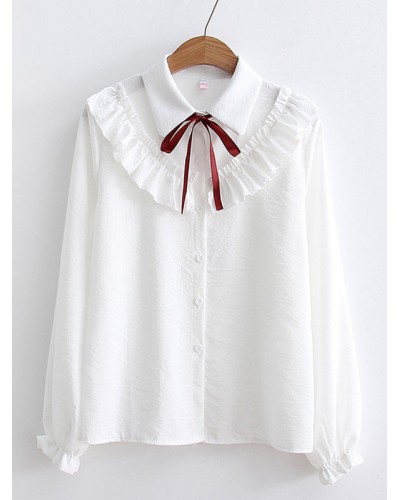 Sweet Lolita Shirt Ruffles Bows Long Sleeves Lolita Top Spring Summer Fall