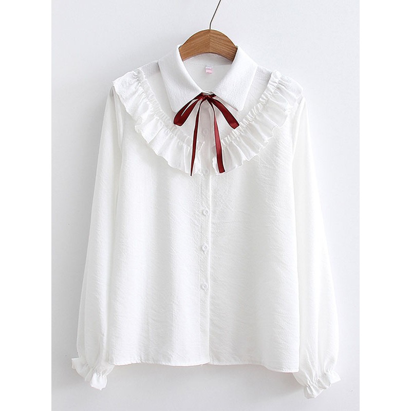 Sweet Lolita Shirt Ruffles Bows Long Sleeves Lolita Top Spring Summer Fall