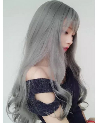 Lolita Wigs Gray Long Heat Resistant Fiber Lolita Hair Wigs Accessories Harajuku Fashion Daily Casual