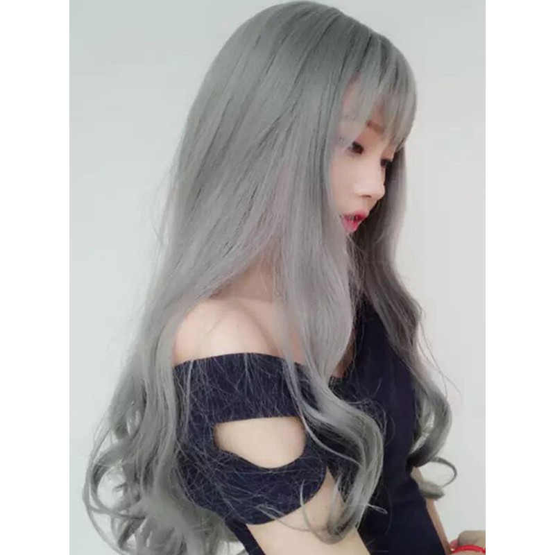 Lolita Wigs Gray Long Heat Resistant Fiber Lolita Hair Wigs Accessories Harajuku Fashion Daily Casual