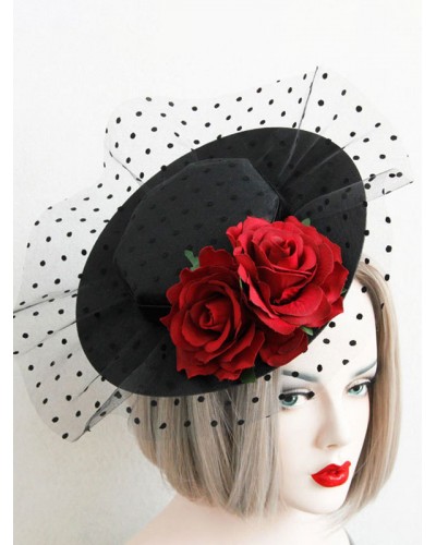 Gothic Lolita Headdress Flower Corduroy Black Lolita Veil