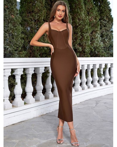 Dresses Chocolate Sleeveless Sexy Straps Neck Backless Slim Fit Dress Sheath Dress Bodycon Summer