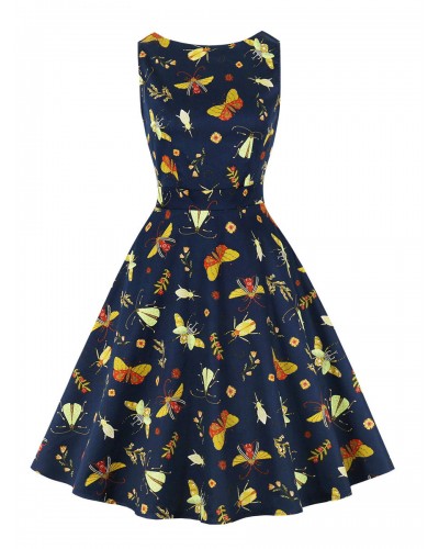 Dress 1950s Audrey Hepburn Style Sleeveless Woman's Knee Length Printed Swing Dress Bodycon Retro Summer