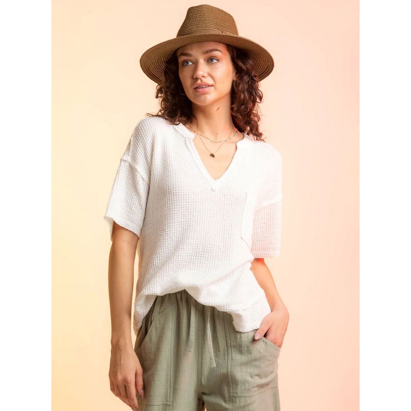 Short Sleeves Tees Khaki Pockets V-Neck Women Tee Casual Street Wear Daily Casual