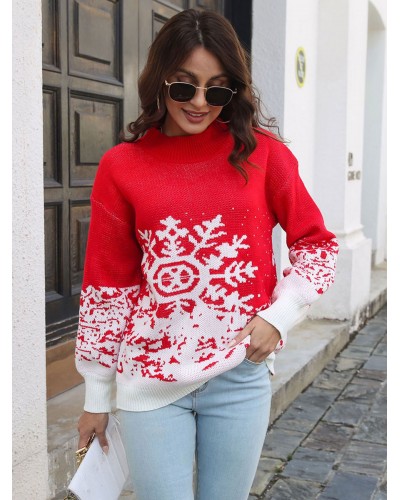 Women Pullovers 2023 Red Christmas Knitted Sweaters Classic  Traditional Casual Spring Fall Winter