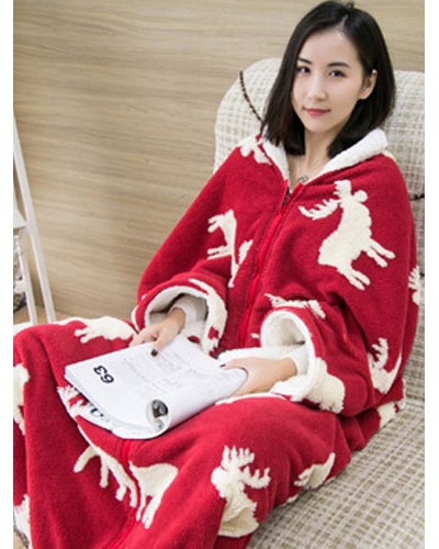 Onesie Snuggie Pajamas Christmas Sleeved Blanket Winter Sleepwear For Adult Costume Halloween Onesie Pajamas Daily Casual